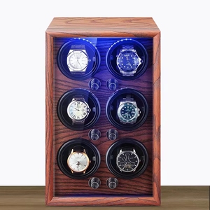 Jam Tangan Otomatis Winder Jam Tangan Putar Kulit Kayu Aman Mewah Kotak Winder 6 Slot dengan LED OPEN-STOP - Product Image 2