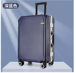 Tas koper troli bingkai aluminium, casing koper beroda berputar samping keras dengan port USB untuk barang bawaan