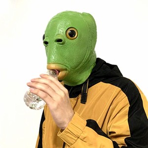 Masque de tête en latex Monstre Poisson, drôle, vert, peau de poisson, couvre-chef intégral, masque de cosplay étrange pour tournage de courtes vidéos - Product Image 3