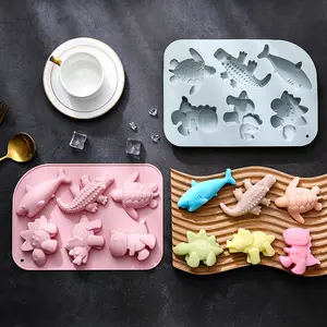 Lindo dinosaurio tiburón cocodrilo tortuga molde de silicona 6 cámaras antiadherente Chocolate galleta jabón Fudge pastel decoración pastel herramientas