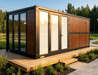 Cabine Conteneur Pliable Effet Bois avec Porte Vitrée Bi-pliante pour Camping et Kiosque