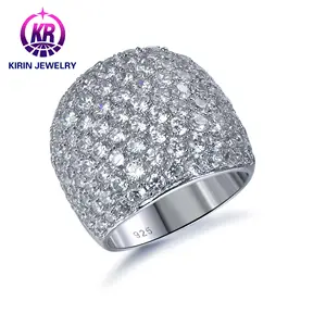 Cincin baris berlian penuh sesuai kepribadian cincin lebar zirkonia kubik penuh S925 cincin perak murni ornamen cincin keabadian