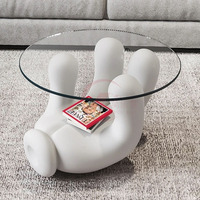 Table basse en fibre de verre avec plateau en verre, base sculpturale, table d'appoint ronde moderne, mobilier commercial sur mesure pour hôtel, hall, café, projet