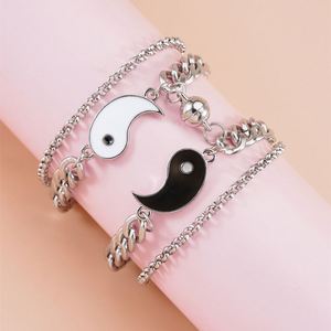 Chinese Yin Yang Splicing Ball Magnetic Buckle <b>Couple</b> <b>Bracelet</b> Set Stainless Steel Chains Fine <b>Bracelet</b> for Men and Women - Product Image 5