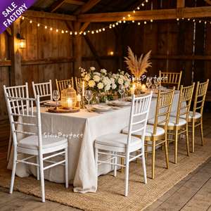 Chaise Chiavari Tiffanie en métal blanc doré empilable Sinoperfect Promotion pour banquets, mariages et événements, rembourrée - Product Image 1