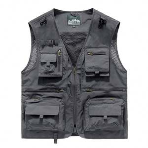 Gilet utilitaire personnalisé avec logo, multi-poches, fermeture éclair, sans manches, en mesh, pour la randonnée, la pêche, la photographie, les voyages, gilet d'extérieur pour homme - Product Image 3
