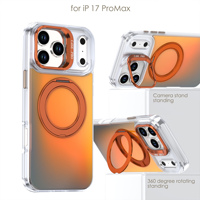 Coque de téléphone à dégradé laser avec support d'objectif pour iPhone 17 Pro Max, support magnétique en anneau, coque arrière de luxe pour iPhone et Samsung