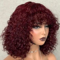 Perruques courtes bouclées afro kinky en cheveux humains pour perruque Lace Front avec frange, brun foncé, dentelle, pas cher, brésilien, bouclé, noir