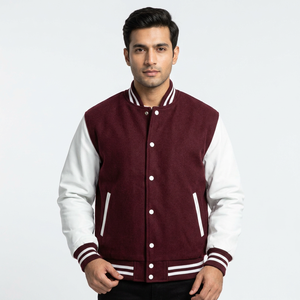 Veste universitaire sur mesure unisexe grande taille avec col montant, tissu en laine, patchwork et motifs de dessins animés - Product Image 1