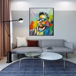 Hochwertige handbemalte moderne Mannesfigur und Porträtfigur Öl auf Leinwand mit berühmten Sonnenbrillen für Heimdekoration