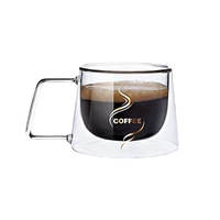 YIDOKA Tasse à café en verre transparent à double paroi de style français avec poignée, design minimaliste nordique, compatible lave-vaisselle et micro-ondes, unisexe
