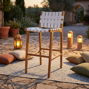 Modern <b>Wooden</b> <b>Dining</b> <b>Chair</b> With <b>White</b> Faux Leather Woven Seat And Backrest Scandinavian Design For Indoor Use - Product Image 2
