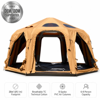 Tente de camping gonflable 5m, dôme en coton kaki, glamping de luxe, abri ciel étoilé, installation rapide et automatique, 4 saisons, imperméable 3000mm