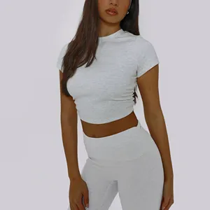 Customs Manufacturers Clothes Fashion Lounge Wear Crop Top And Flare Pants 2 Piece Lounge Sets Fold Over Sets For Lady