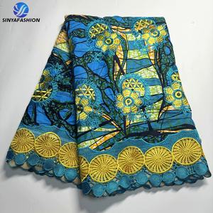 Sinya bordado guipur cordón encaje cera Ankara cera Africana impresiones tela <span class=keywords><strong>para</strong></span> boda fiesta mujeres vestido - Product Image 4