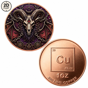 Moneda de cobre puro 999 de 1 onza personalizada, diseño de <span class=keywords><strong>calavera</strong></span> de <span class=keywords><strong>cabra</strong></span> con cadenas y símbolos ocultistas, moneda conmemorativa coleccionable adecuada para mí - Product Image 1