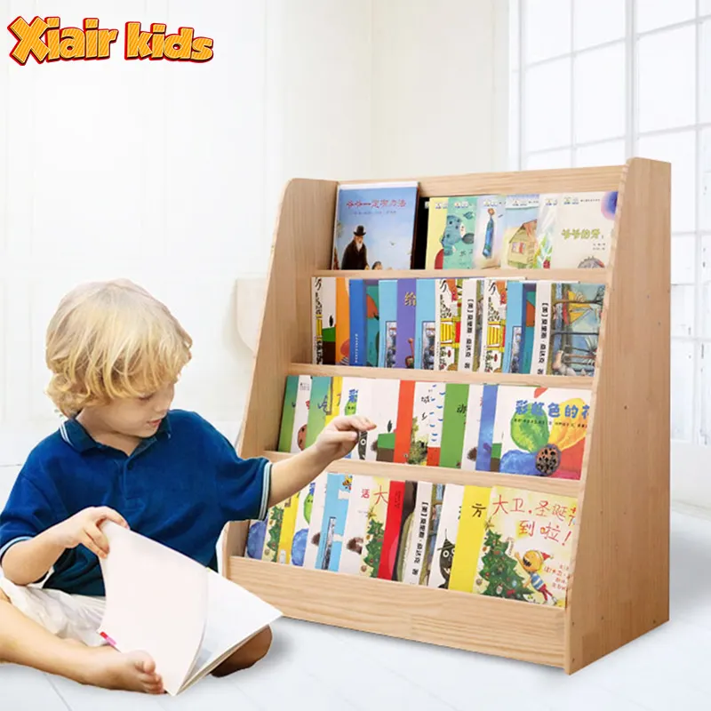 Xiair Montessori Bookshelf 4 Shelves Kids Single-Sided Bookshelf Birch Plywood Wooden Library Bookcase Kids Book Magazine Rack