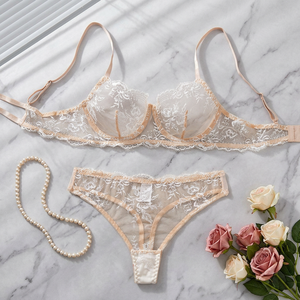 Floral Lace Womens Intimates Lingerie <b>Set</b> <b>Sexy</b> Sheer Mesh Underwire Bra and Thong 2 Piece <b>Set</b> Elegant Ladies <b>Sexy</b> Bra <b>Set</b> - Product Image 1