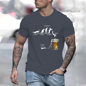 Camiseta informal de manga corta con cuello redondo para hombre, tela de punto de 180 gramos, taza de cerveza de miércoles, letra Gráfica Impresa para fiestas de barbacoas - Product Image 3