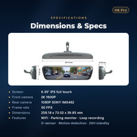 Caméra de recul numérique universelle Sinjet Wifi, type séparé, streaming 2K, écran complet 9,35 pouces, H6 Pro Mirror DashCam