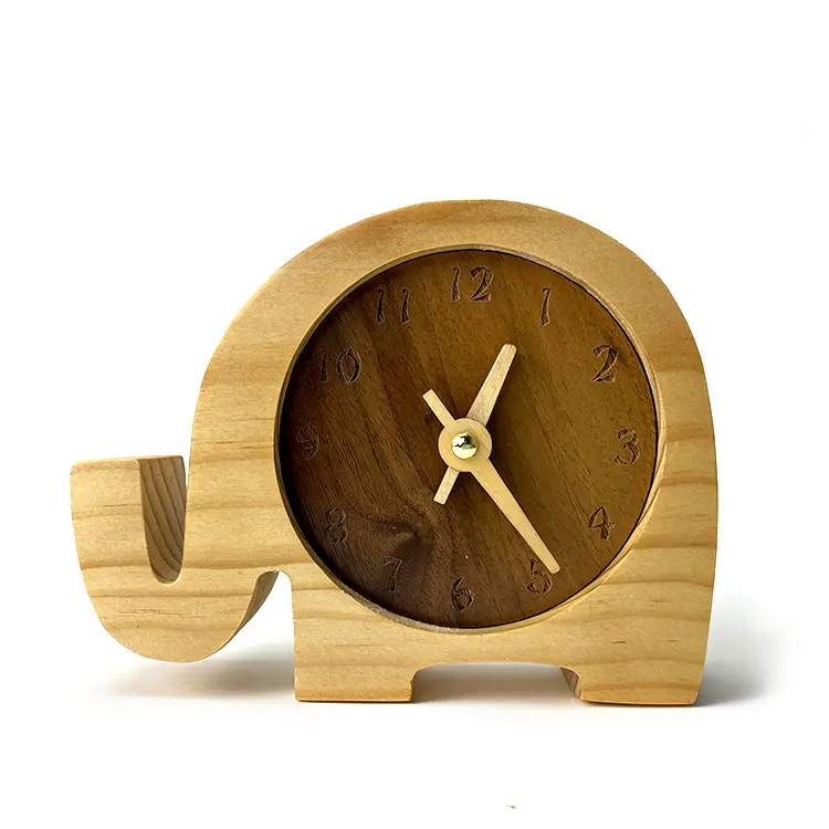 Solid wood creative student bamboo wood pendulum clock bedroom desktop alarm clock bedside decoration mini black walnut clock