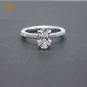 Anillo de Diamantes de Lujo, Serie Completa de Diamantes Cultivados en Laboratorio con Corte Ovalado, Certificado IGI, Oro Blanco de 18K, Grabado Interior Personalizado para Regalo de Aniversario - Product Image 1