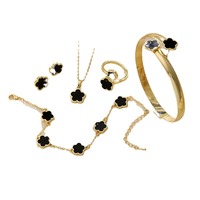 Conjunto de Joyería Trébol de Cinco Hojas de la Suerte, Superventas, Pulsera, Collar, Anillo y Pendientes de Acrílico para Mujer, Regalo y Uso Diario