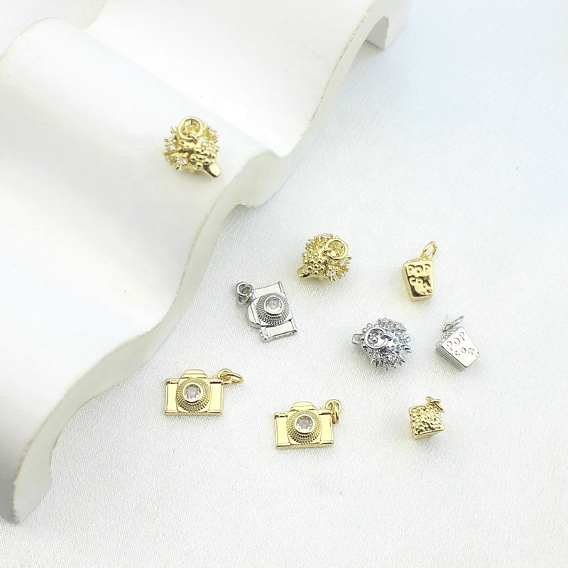 CH-JDP1289 Fashion Plated CZ Pendant Three-Dimensional Design Hedgehog/French Fries/Camera Charm Jewelry Accessory Wholesale