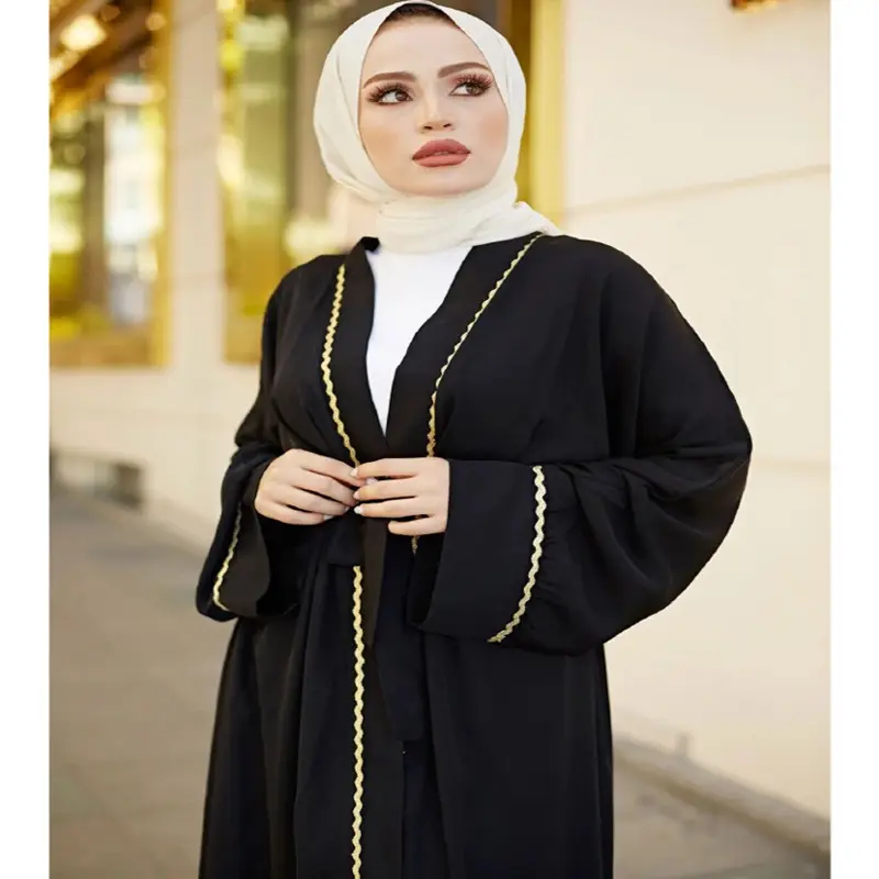 Whosale最新イスラム女性ドレス高級イスラム教徒ドバイジルバブオープンアバヤゴールドベルト新デザインロングマキシドレス