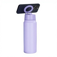 Support magnétique pour téléphone, gourde isotherme en acier inoxydable avec poignée et paille pour le yoga, le Pilates, les sports, les activités de plein air, le vlogging et les voyages