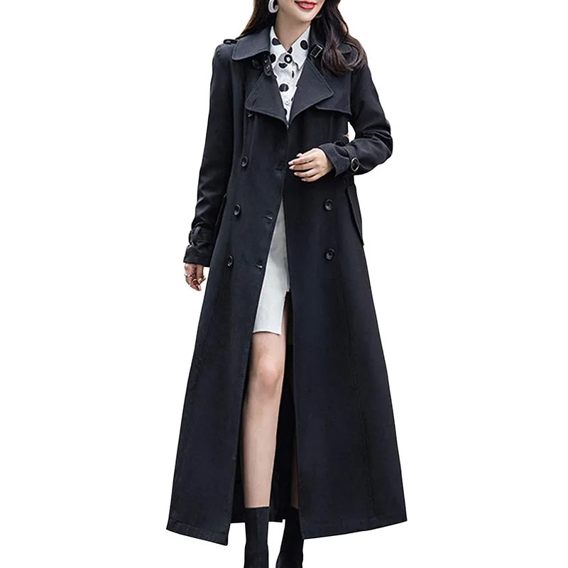 Custom Ladies Stylish Long Coats Women's Big Notch Lapel Single Breasted Mid-long Wool Blend Coat Trench Women Worsted Coats