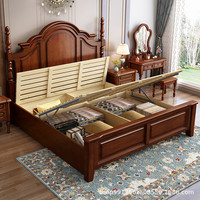 Cama de Madera Maciza Estilo Americano con Cabecera Artesanal, Cama Doble, King Size, Queen Size, Juego de Muebles de Dormitorio de Lujo Estilo Francés