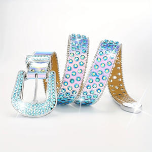 Cinturón de cuero genuino estilo Punk Rock HJ para hombres y mujeres, hebilla de aleación, modelo adornado con diamantes de imitación, 3,8 CM de ancho, 110CM - Product Image 1