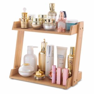 High Quality Bamboo Makeup Organizer 2 Layer Cosmetics Organizer Bathroom <b>Shelves</b> - Product Image 1