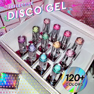 JTING Kostenloses reflektieren des Disco-Gel Einzigartige Box Benutzer definierte kostenlose Farb karte 12 Farben Diamant-Disco-Gel-Nagellack-Kollektion OEM-Zubehör