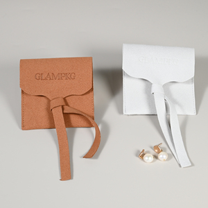 GLAMPKG Wholesale Custom Deboss Logo Printed MIcrofiber <b>Envelope</b> Flap Jewelry Pouch for Necklace Bangle Jewelry Bag with Rope - Product Image 1