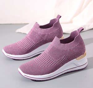 Nuevos modelos 2025, zapatos para caminar <span class=keywords><strong>con</strong></span> aumento de altura para mujer, zapatillas de <span class=keywords><strong>cuña</strong></span> tejidas transpirables superligeras, suela gruesa de 5cm, <span class=keywords><strong>baratas</strong></span> - Product Image 4