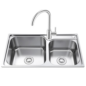 Fregadero de cocina de acero inoxidable, doble lavabo, superficie cepillada, con escurridor y dispensador de jabón, fácil de limpiar - Product Image 3