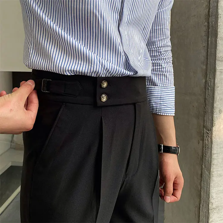 Men Suit Pants Casual Office Trousers Business Pants For Men Double Buckle Black Social Trousers