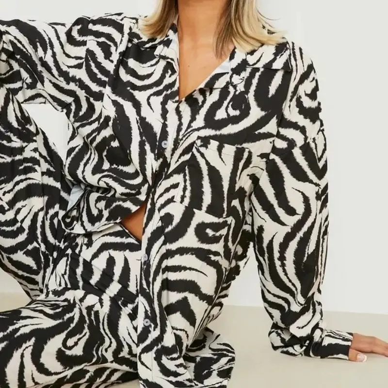 Camicetta da donna stampa motivo zebrato moda indossare camicie primaverili morbide a maniche lunghe per signora