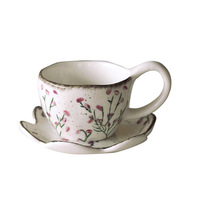 Ensemble tasse et soucoupe à café en céramique à motif floral nordique rétro, design vintage de luxe léger, cadeau idéal pour les couples pour le thé de l'après-midi