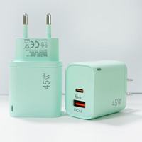 Cargador Rápido GaN de Alta Calidad con 2 Puertos (A + C) PD45W, Enchufe US/EU, para iPad y iPhone, Carga Rápida para iPhone 17 Pro Max