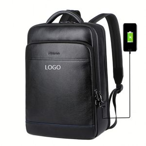 Factory Office Luxury Genuine <b>Leather</b> Custom Black <b>Rucksack</b> Usb Waterproof Bagpack Bag Back Pack Design School <b>Laptop</b> Backpacks - Product Image 1