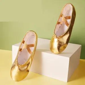 Mädchen-Balletschuhe Gold Silberne weiche sohle Ballett Tanz-Hausschuhe Kinder Übung Ballerina-Schuhe Damen-Gymnastik