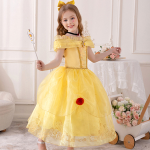 Vestido de <span class=keywords><strong>Princesa</strong></span> para Niñas, Estilo Dulce, Amarillo Floral, Disfraz de Cosplay hasta la Rodilla para Fiestas de Cumpleaños de Verano - Product Image 4