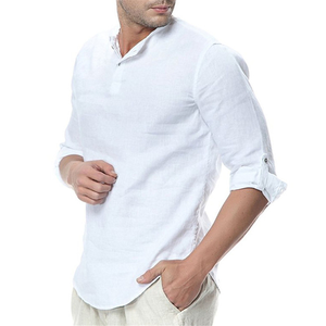 Chemises <span class=keywords><strong>en</strong></span> <span class=keywords><strong>lin</strong></span> et coton de haute qualité pour hommes, <span class=keywords><strong>col</strong></span> mandarin à manches longues pour hommes - Product Image 2