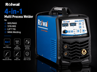 Machine à souder MIG/MAG/MMA/LIFT TIG combinée 4 en 1 Rolwal Synergic gaz/sans gaz, portable, état neuf avec interrupteur 2T/4T