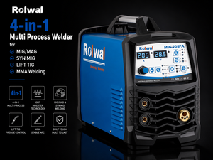 Machine à souder <span class=keywords><strong>MIG</strong></span>/MAG/MMA/LIFT TIG combinée 4 en 1 Rolwal Synergic gaz/sans gaz, portable, état neuf avec interrupteur <span class=keywords><strong>2T</strong></span>/<span class=keywords><strong>4T</strong></span> - Product Image 1