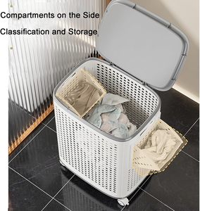 Hot Selling Colorful Medium Large Flexible Plastic <b>Laundry</b> <b>Hamper</b> Wheels <b>Lids</b> Household Organizer Convenient Dirty Clothes - Product Image 6