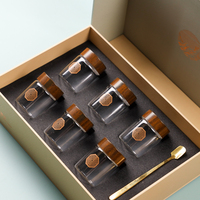 Pot de stockage en verre de 60 ml pour thé au safran, café, de qualité alimentaire, en verre borosilicate haute résistance, avec couvercle en bois et boîte